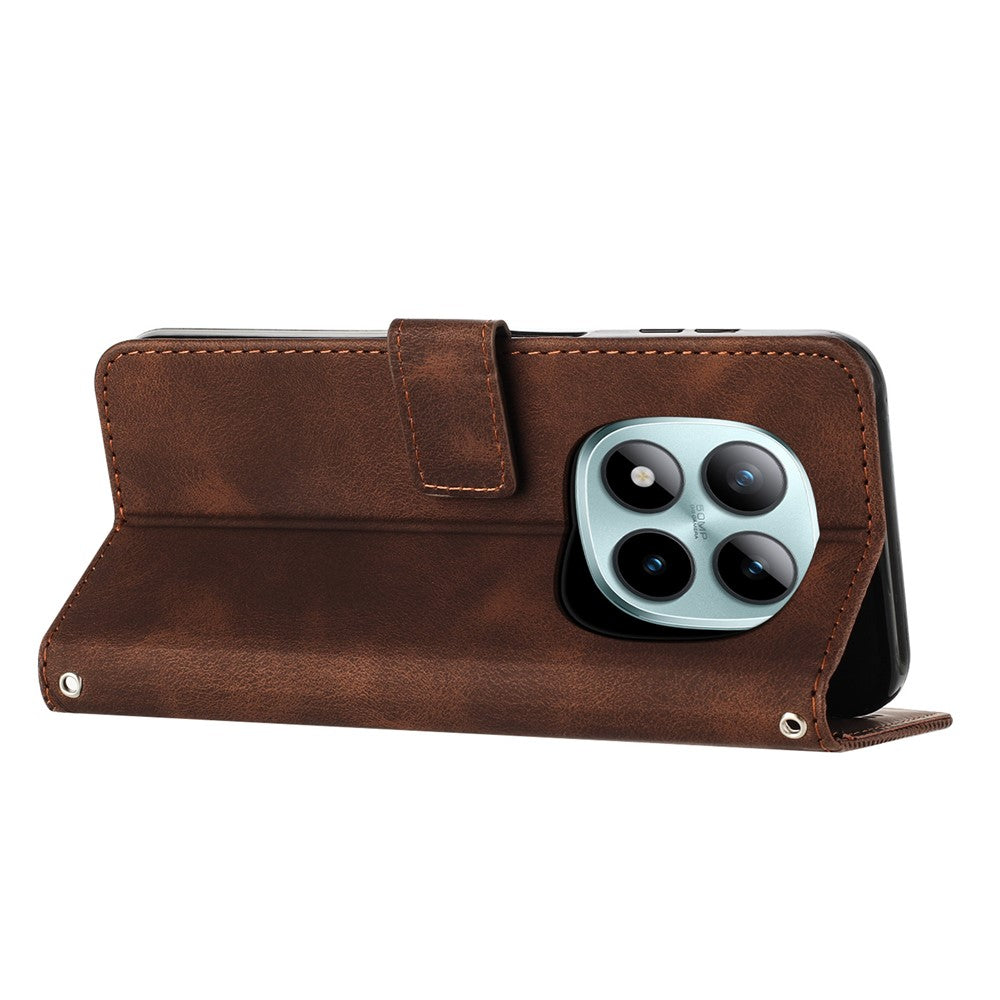 For Xiaomi Redmi Note 15 Pro 4G (Global) Leather Case Imprinted Triangle Phone Cover with Hand Strap - Brown
