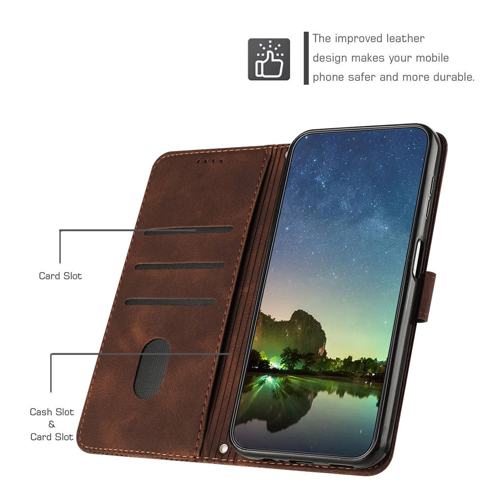 For Xiaomi Redmi Note 15 Pro 4G (Global) Leather Case Imprinted Triangle Phone Cover with Hand Strap - Brown