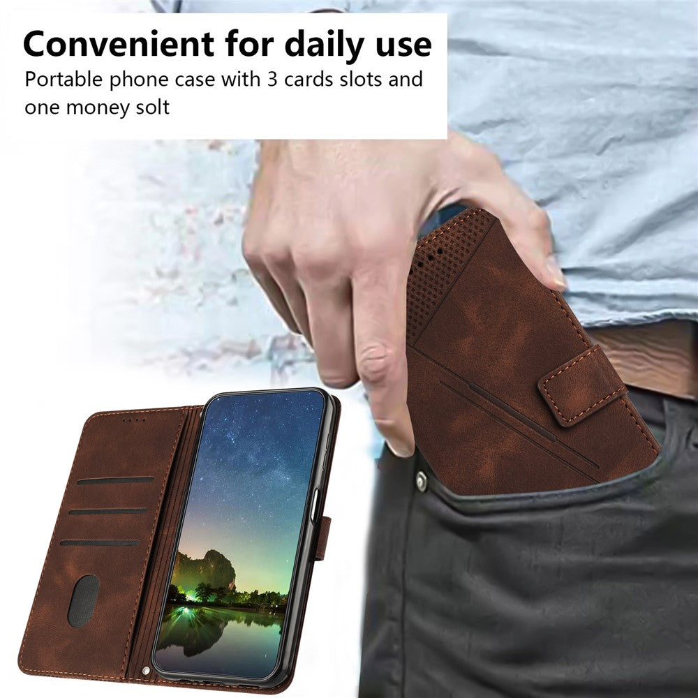 For Xiaomi Redmi Note 15 Pro 4G (Global) Leather Case Imprinted Triangle Phone Cover with Hand Strap - Brown