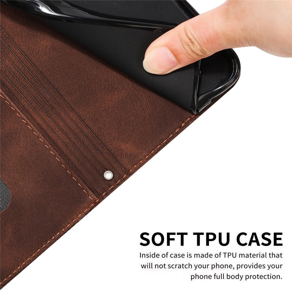 For Xiaomi Redmi Note 15 Pro 4G (Global) Leather Case Imprinted Triangle Phone Cover with Hand Strap - Brown