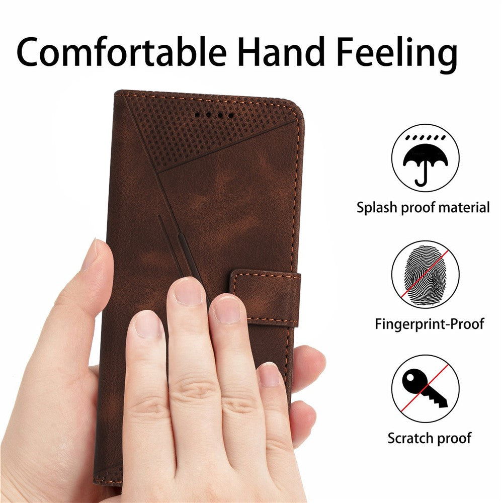For Xiaomi Redmi Note 15 Pro 4G (Global) Leather Case Imprinted Triangle Phone Cover with Hand Strap - Brown