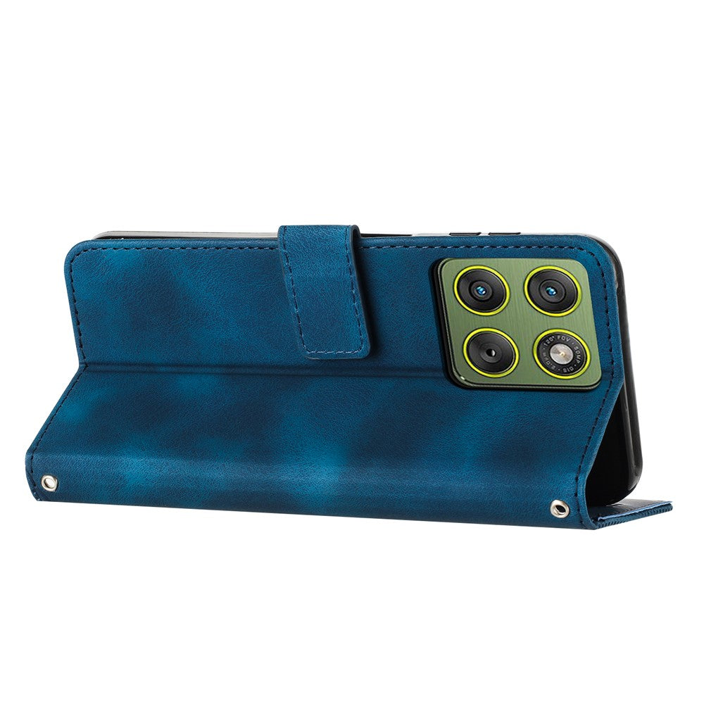 For Motorola Edge 70 5G Leather Case Imprinted Triangle Phone Cover with Hand Strap - Blue