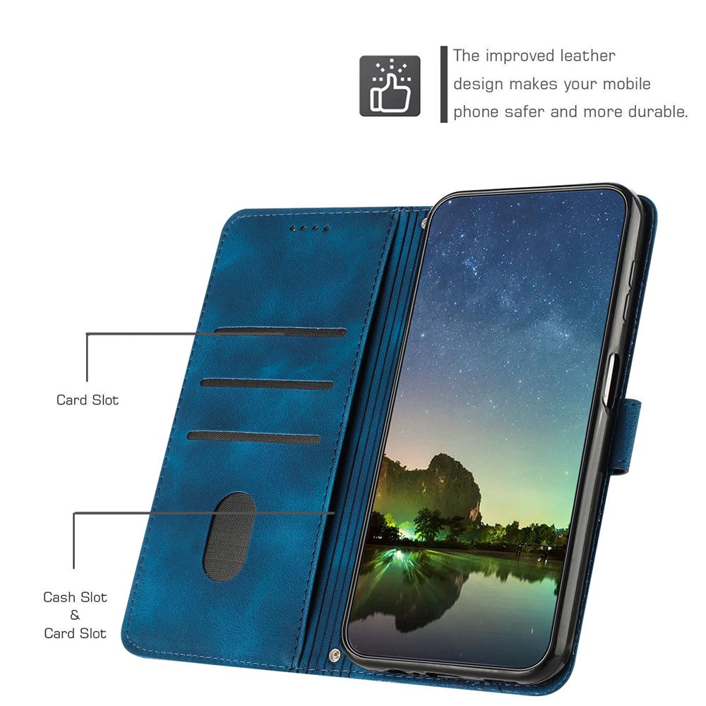 For Motorola Edge 70 5G Leather Case Imprinted Triangle Phone Cover with Hand Strap - Blue