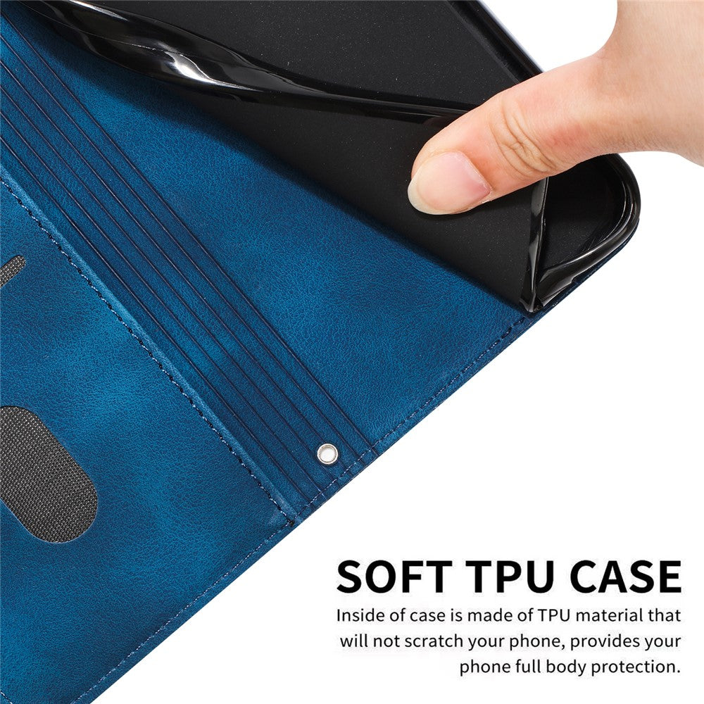 For Motorola Edge 70 5G Leather Case Imprinted Triangle Phone Cover with Hand Strap - Blue