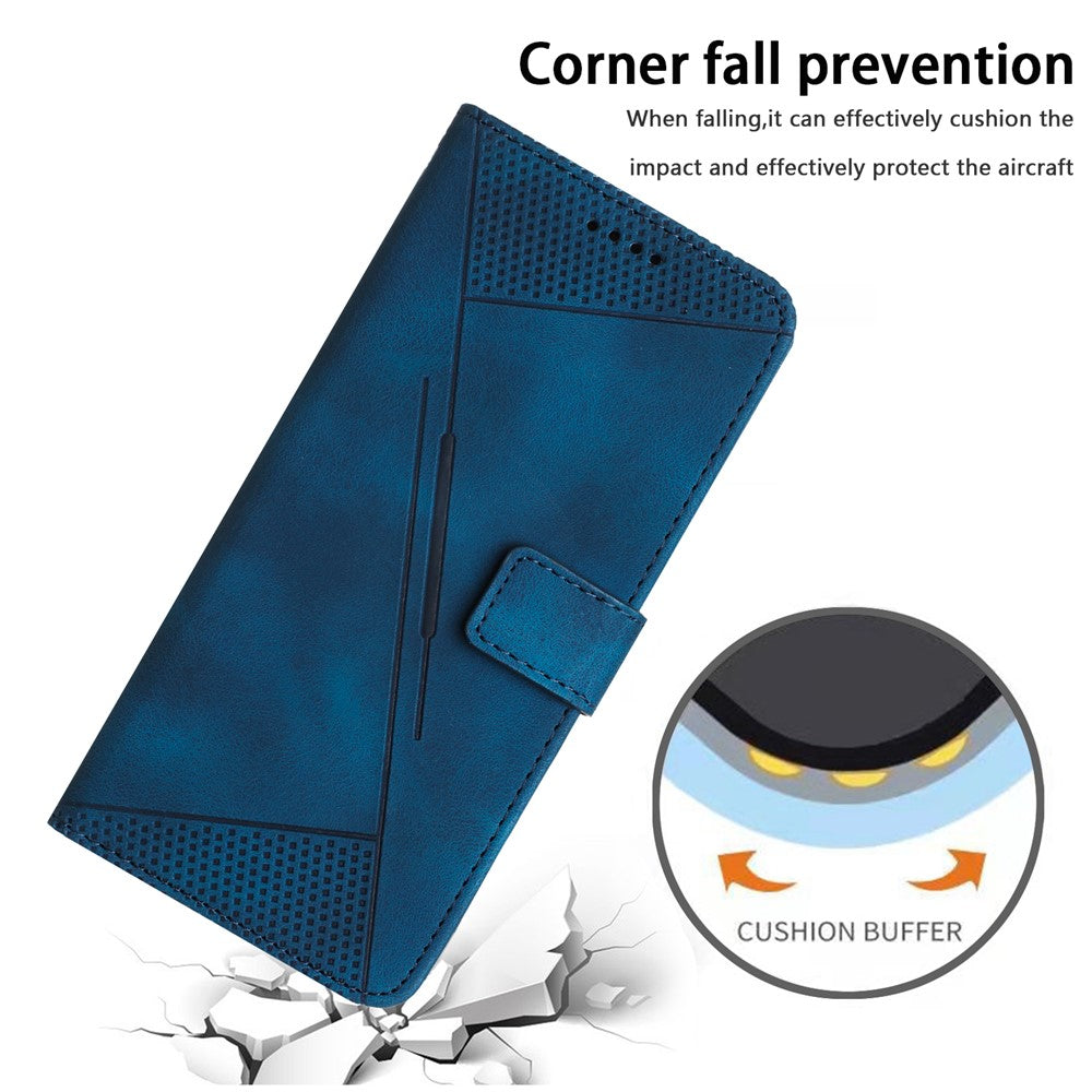 For Motorola Edge 70 5G Leather Case Imprinted Triangle Phone Cover with Hand Strap - Blue
