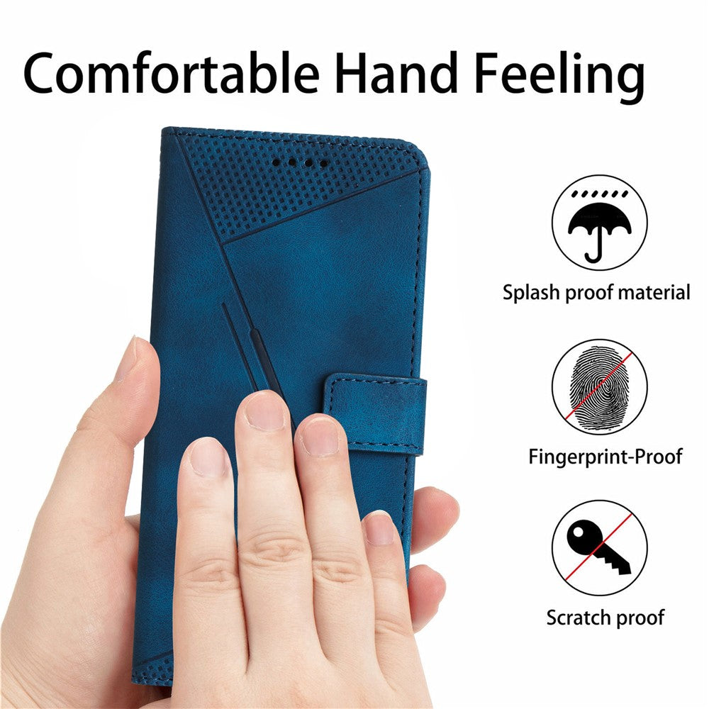 For Motorola Edge 70 5G Leather Case Imprinted Triangle Phone Cover with Hand Strap - Blue