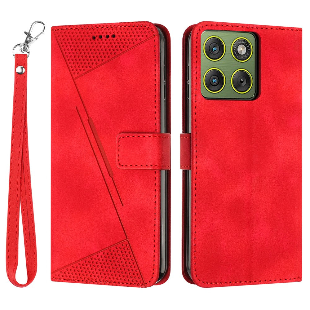 For Motorola Edge 70 5G Leather Case Imprinted Triangle Phone Cover with Hand Strap - Red