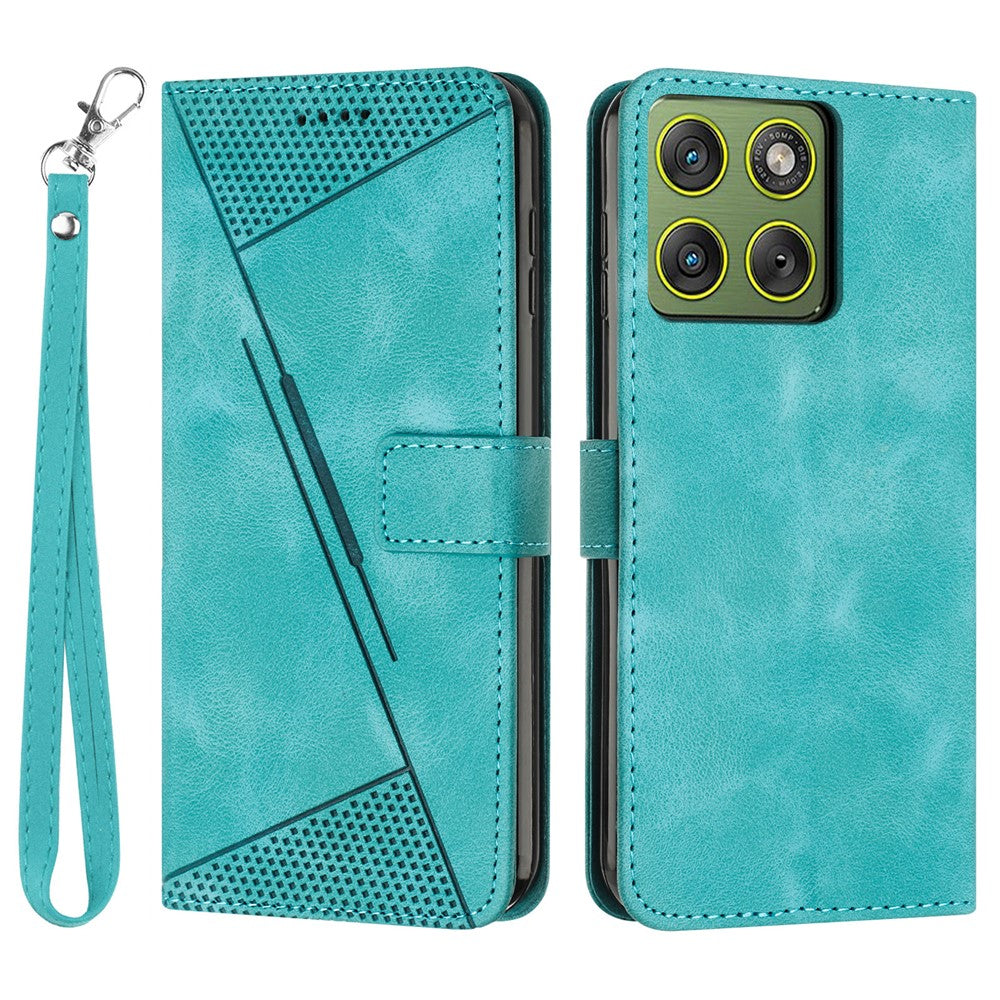 For Motorola Edge 70 5G Leather Case Imprinted Triangle Phone Cover with Hand Strap - Green