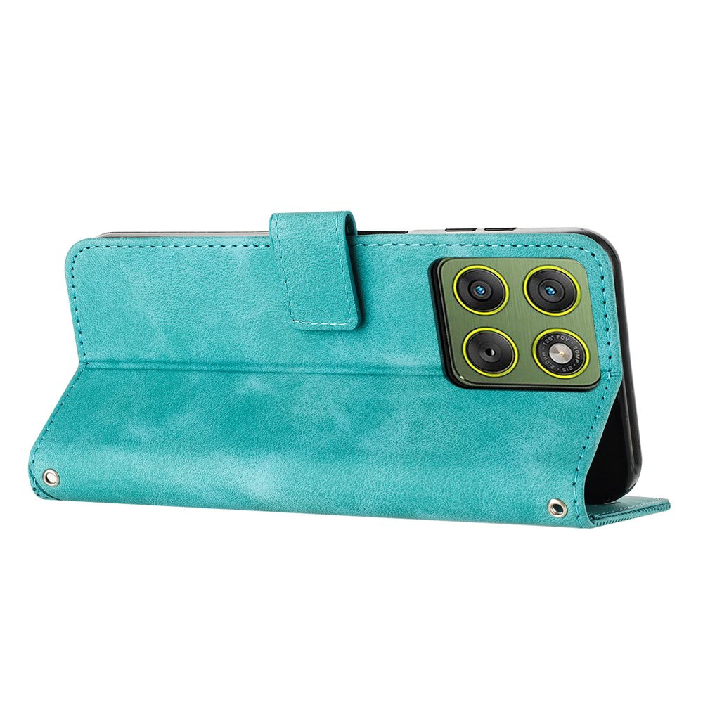 For Motorola Edge 70 5G Leather Case Imprinted Triangle Phone Cover with Hand Strap - Green