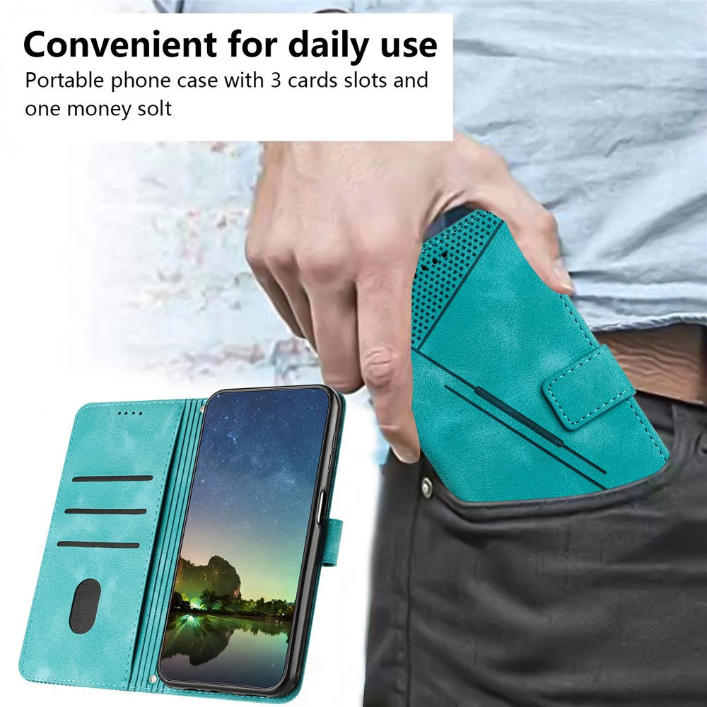For Motorola Edge 70 5G Leather Case Imprinted Triangle Phone Cover with Hand Strap - Green