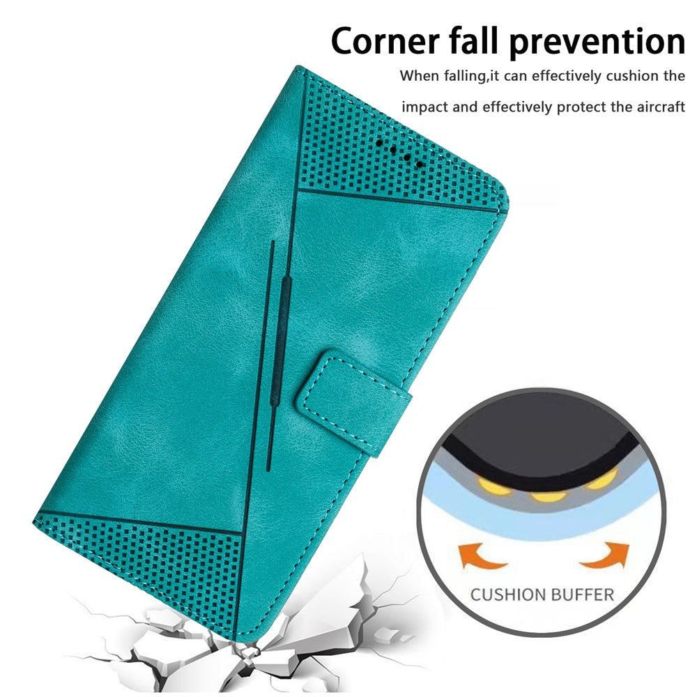 For Motorola Edge 70 5G Leather Case Imprinted Triangle Phone Cover with Hand Strap - Green