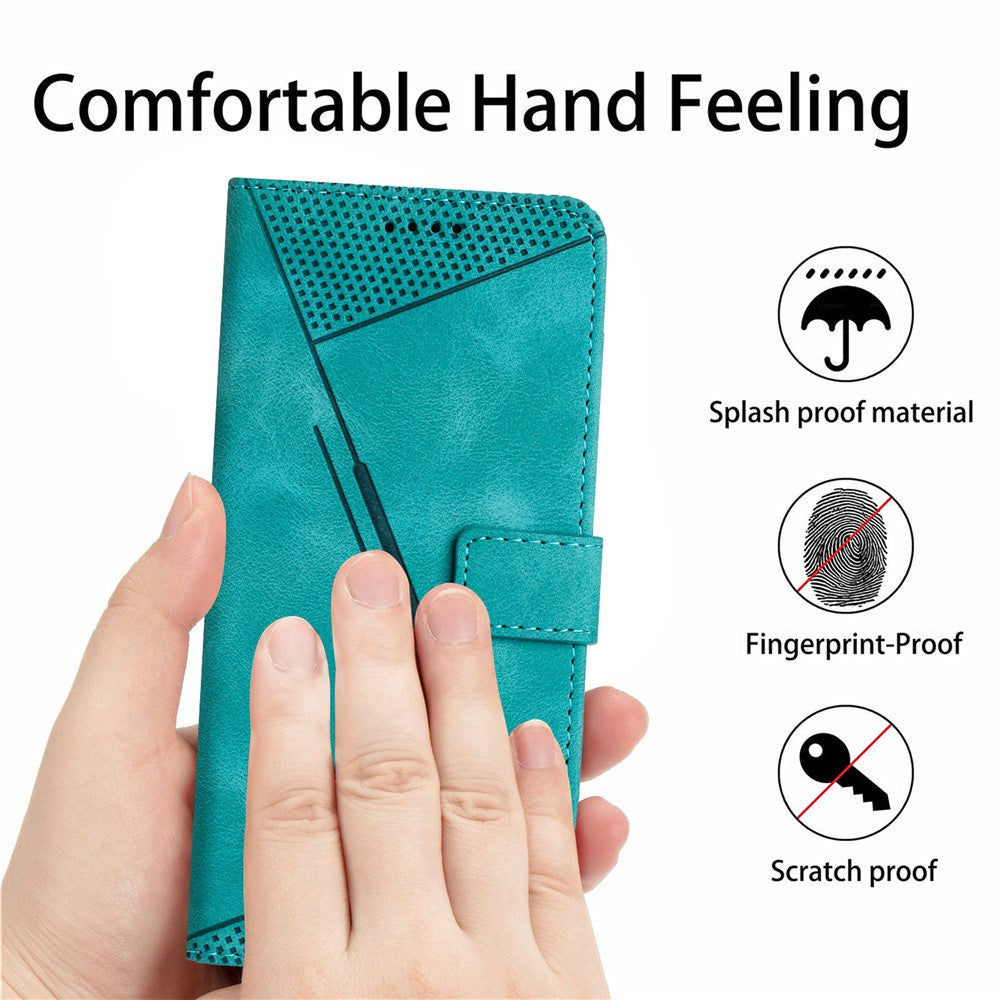 For Motorola Edge 70 5G Leather Case Imprinted Triangle Phone Cover with Hand Strap - Green