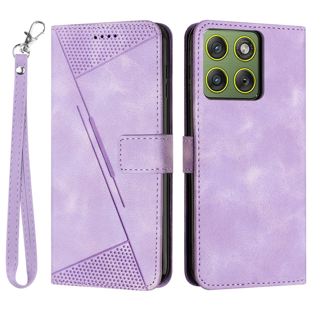 For Motorola Edge 70 5G Leather Case Imprinted Triangle Phone Cover with Hand Strap - Purple