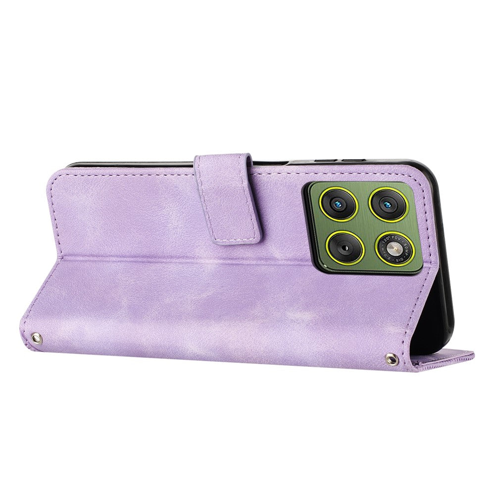 For Motorola Edge 70 5G Leather Case Imprinted Triangle Phone Cover with Hand Strap - Purple
