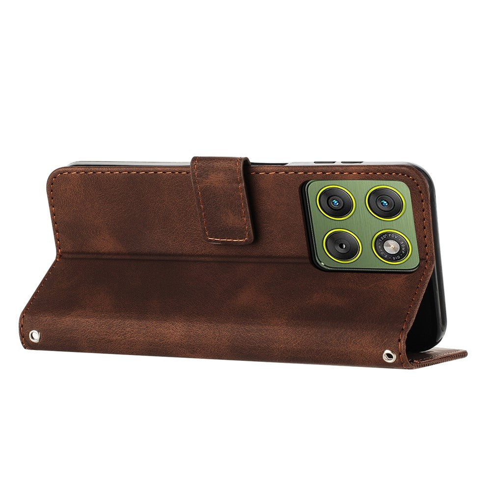 For Motorola Edge 70 5G Leather Case Imprinted Triangle Phone Cover with Hand Strap - Brown