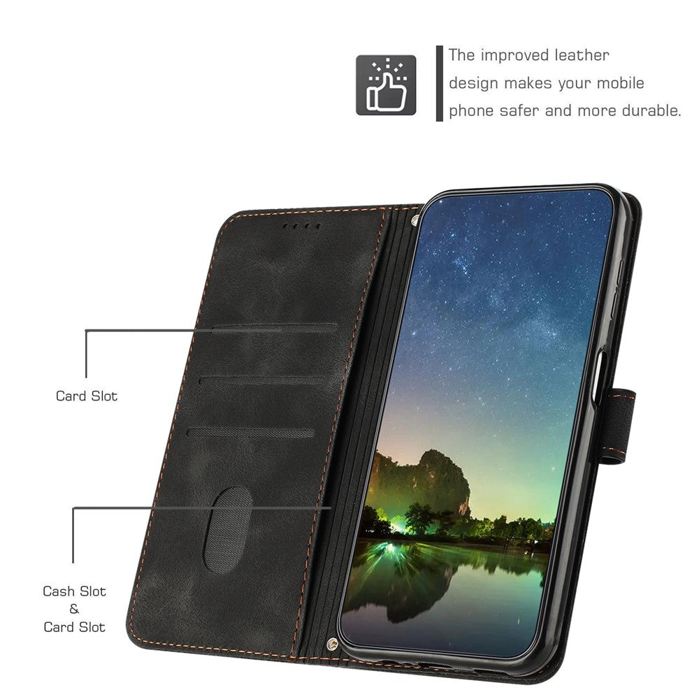 For Motorola Edge 70 5G Leather Case Imprinted Triangle Phone Cover with Hand Strap - Black