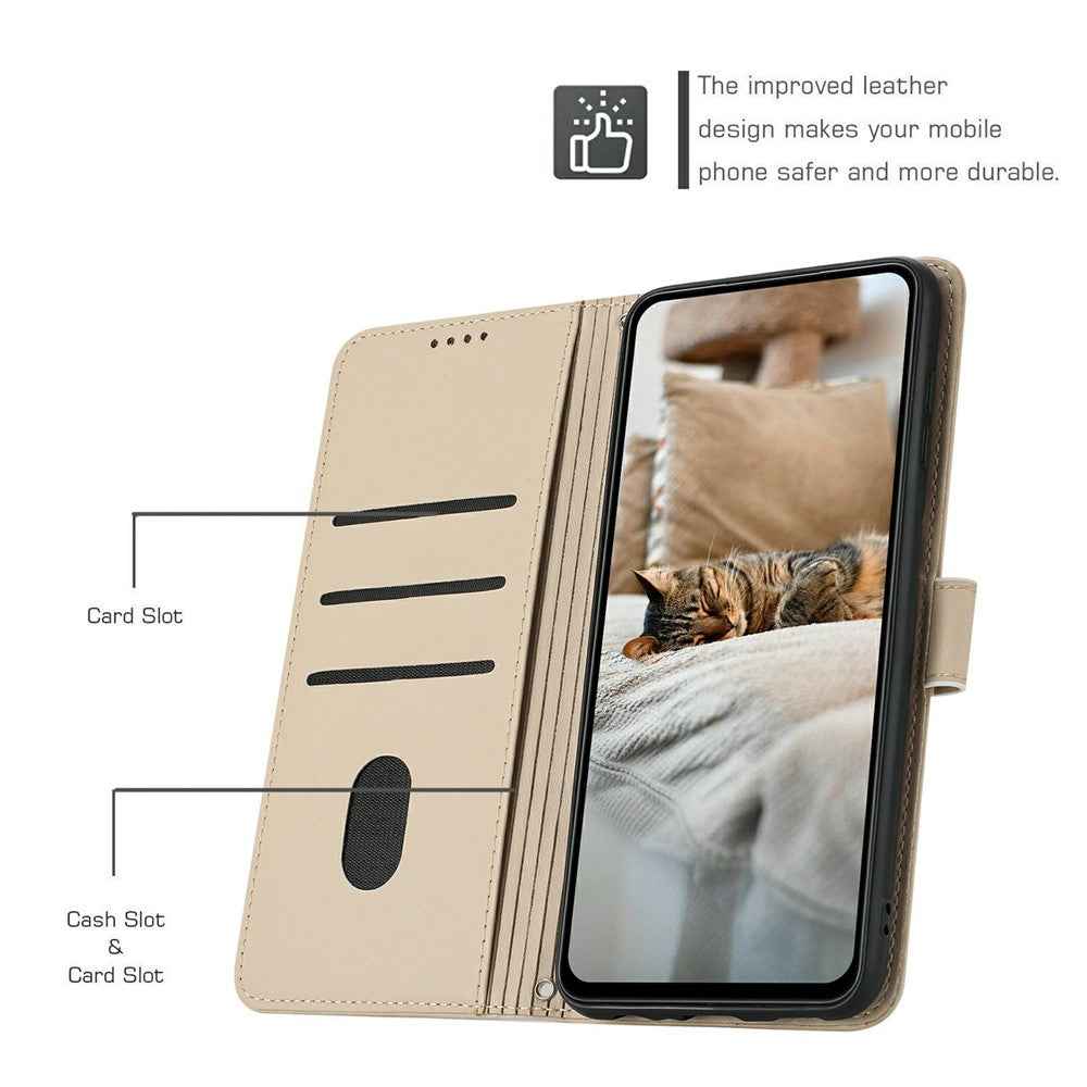 For Samsung Galaxy A57 5G Wallet Case Cats Imprint Leather Phone Cover with Strap - Beige