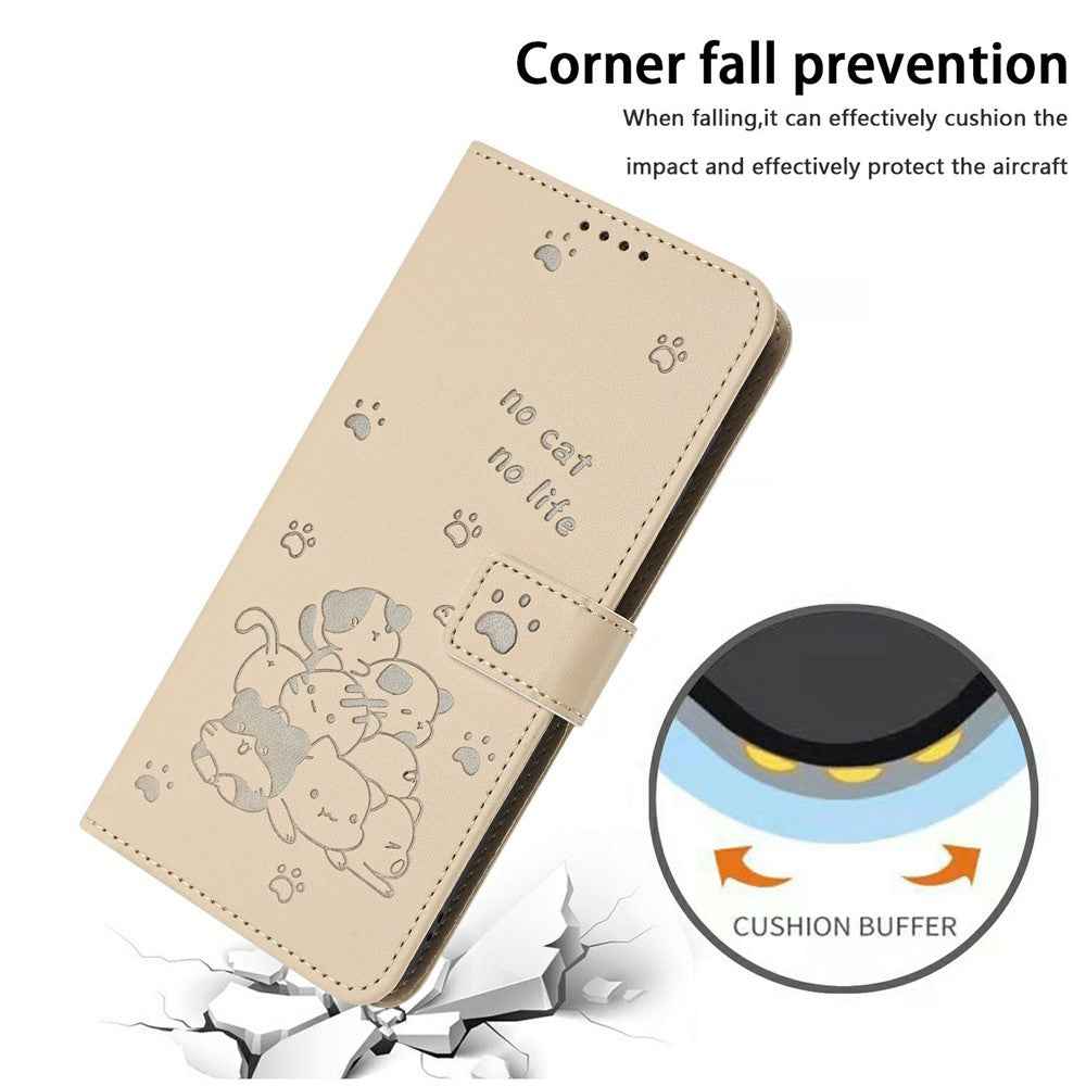 For Samsung Galaxy A57 5G Wallet Case Cats Imprint Leather Phone Cover with Strap - Beige