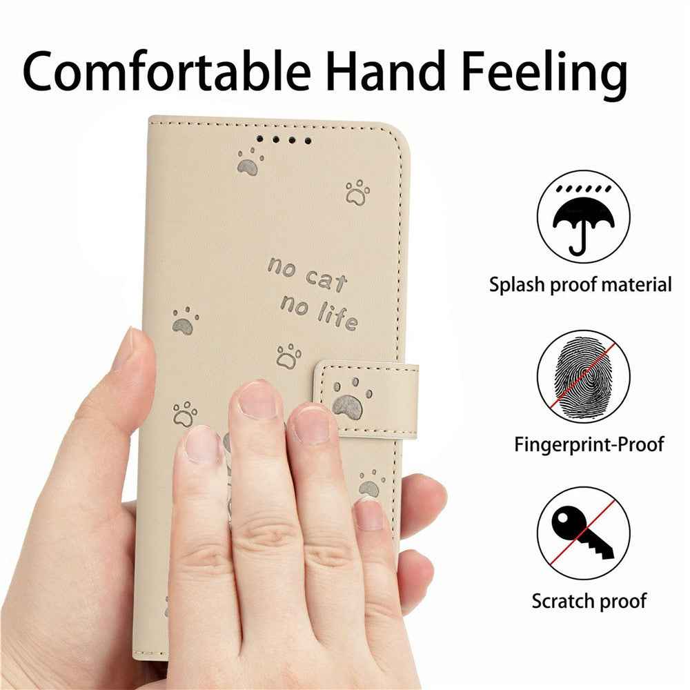 For Samsung Galaxy A57 5G Wallet Case Cats Imprint Leather Phone Cover with Strap - Beige