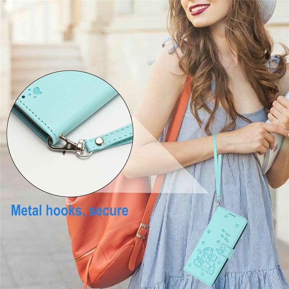 For Samsung Galaxy A57 5G Wallet Case Cats Imprint Leather Phone Cover with Strap - Green
