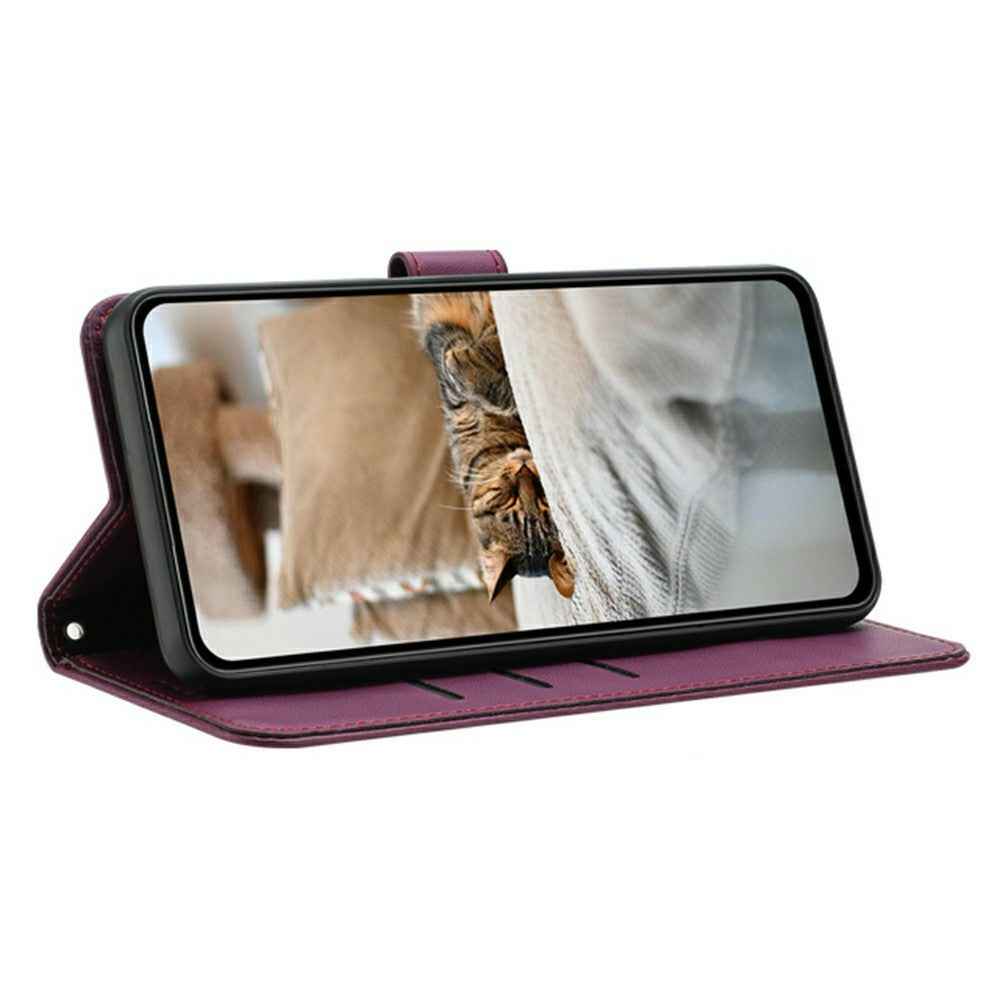 For Samsung Galaxy A57 5G Wallet Case Cats Imprint Leather Phone Cover with Strap - Wine Red