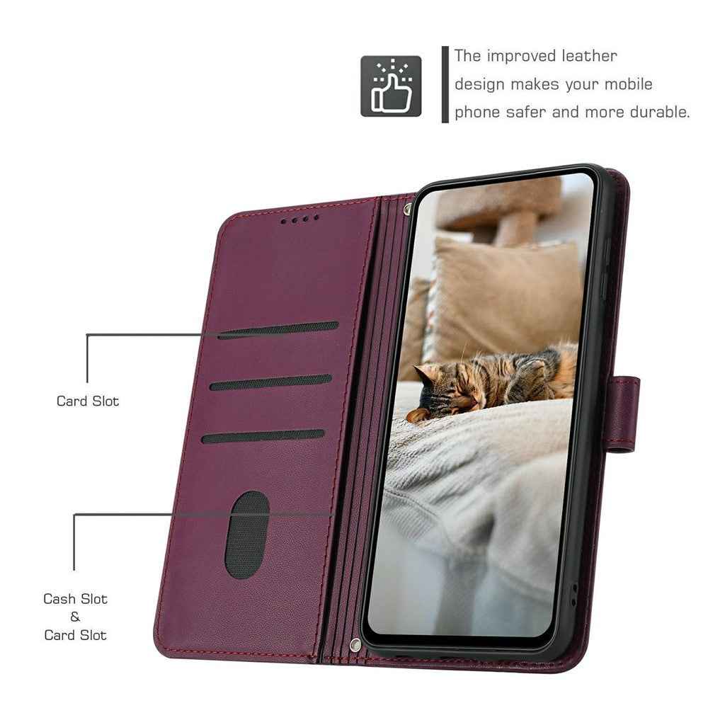 For Samsung Galaxy A57 5G Wallet Case Cats Imprint Leather Phone Cover with Strap - Wine Red