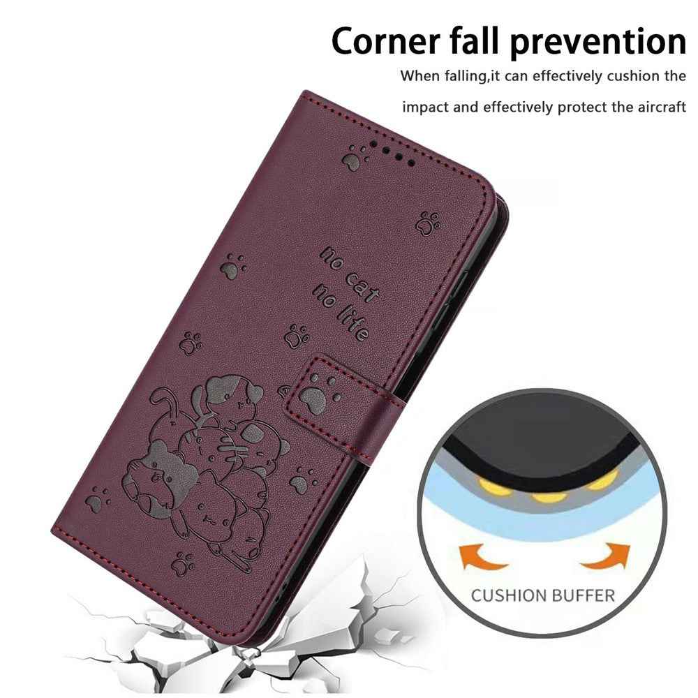 For Samsung Galaxy A57 5G Wallet Case Cats Imprint Leather Phone Cover with Strap - Wine Red