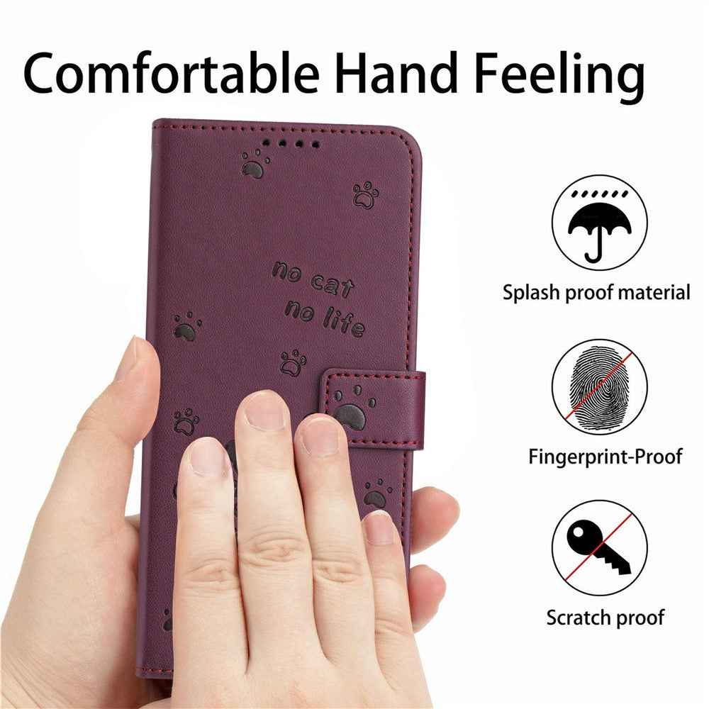 For Samsung Galaxy A57 5G Wallet Case Cats Imprint Leather Phone Cover with Strap - Wine Red