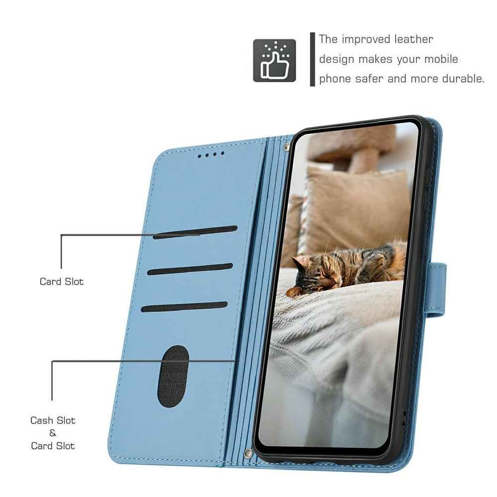 For Samsung Galaxy A57 5G Wallet Case Cats Imprint Leather Phone Cover with Strap - Blue