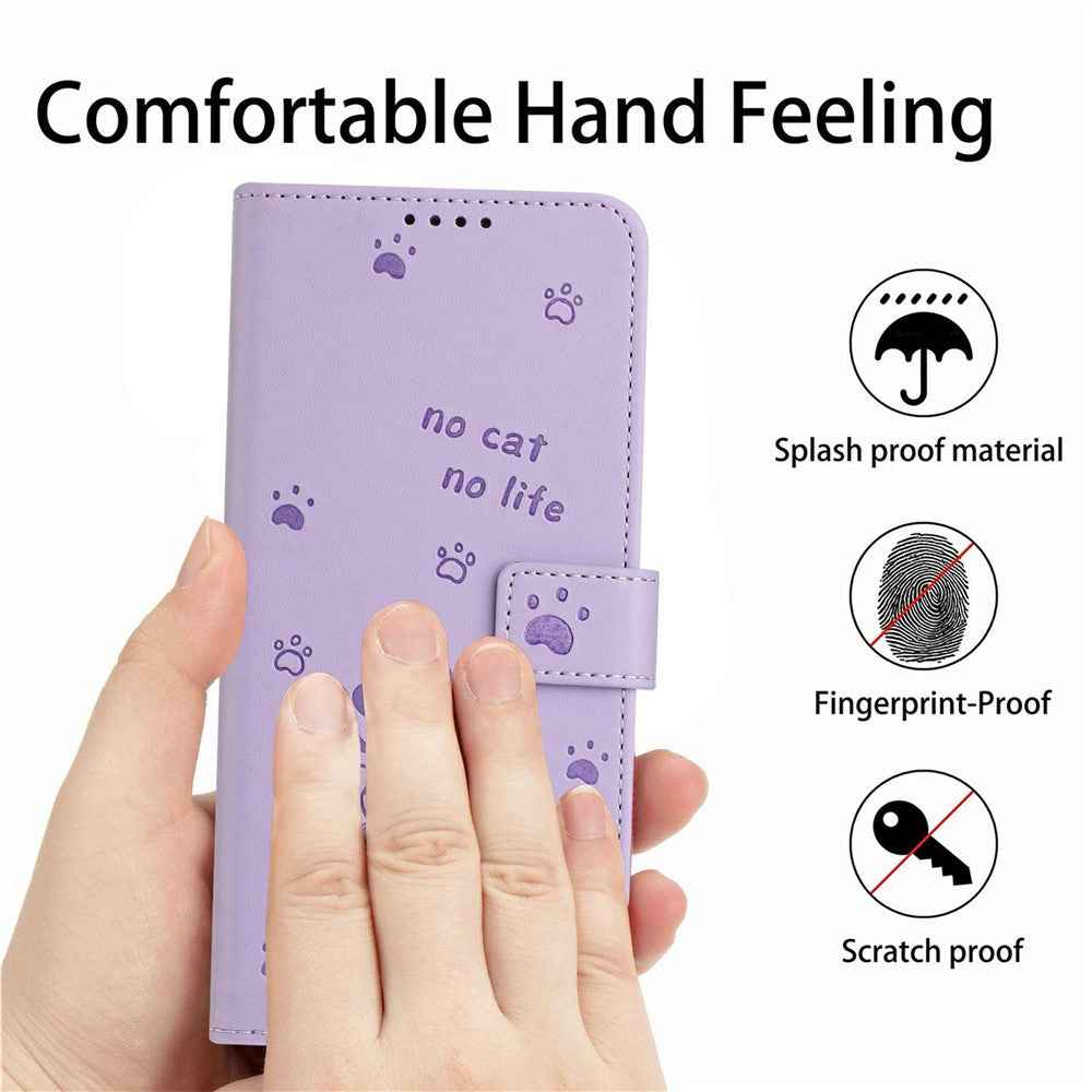 For Samsung Galaxy A57 5G Wallet Case Cats Imprint Leather Phone Cover with Strap - Purple