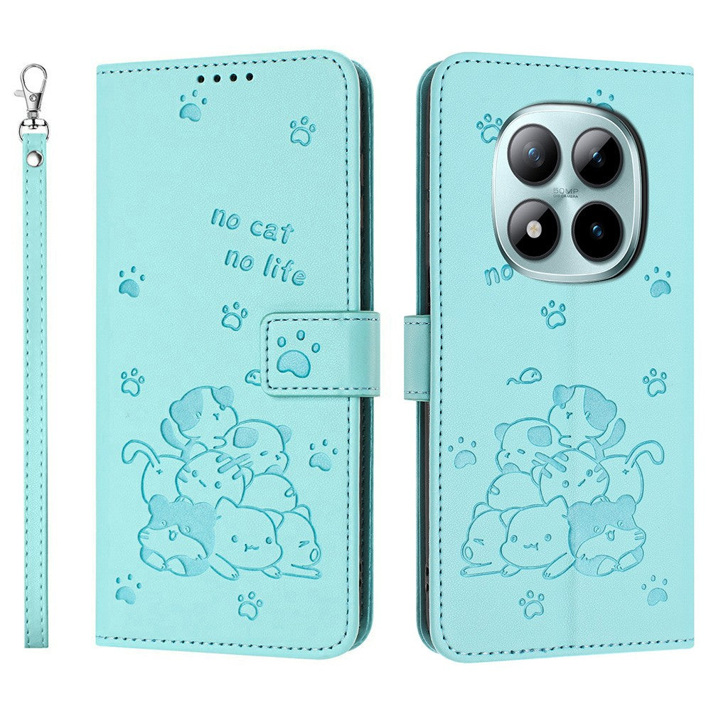 For Xiaomi Redmi Note 15 Pro 4G (Global) Wallet Case Cats Imprint Leather Phone Cover with Strap - Green