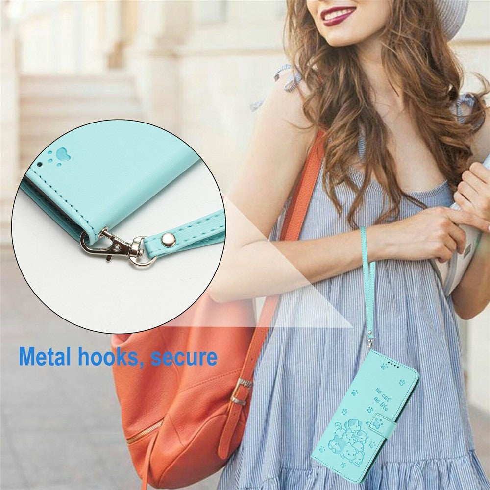 For Xiaomi Redmi Note 15 Pro 4G (Global) Wallet Case Cats Imprint Leather Phone Cover with Strap - Green