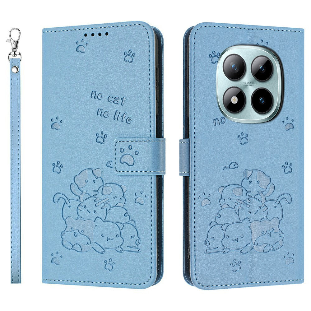 For Xiaomi Redmi Note 15 Pro 4G (Global) Wallet Case Cats Imprint Leather Phone Cover with Strap - Blue