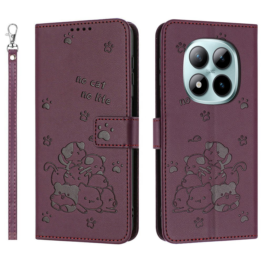 For Xiaomi Redmi Note 15 Pro 4G (Global) Wallet Case Cats Imprint Leather Phone Cover with Strap - Wine Red
