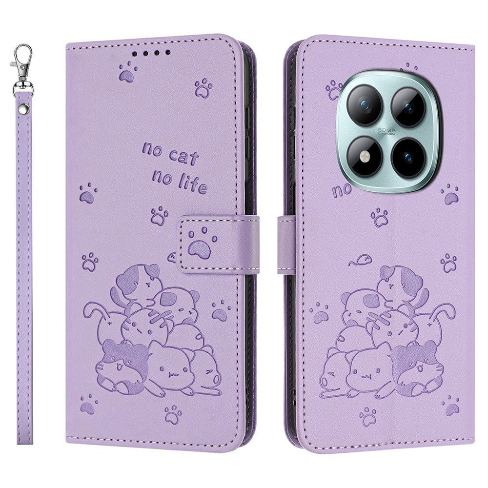 For Xiaomi Redmi Note 15 Pro 4G (Global) Wallet Case Cats Imprint Leather Phone Cover with Strap - Purple