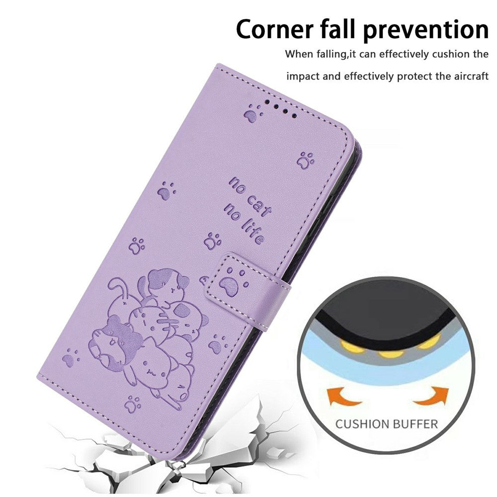 For Xiaomi Redmi Note 15 Pro 4G (Global) Wallet Case Cats Imprint Leather Phone Cover with Strap - Purple