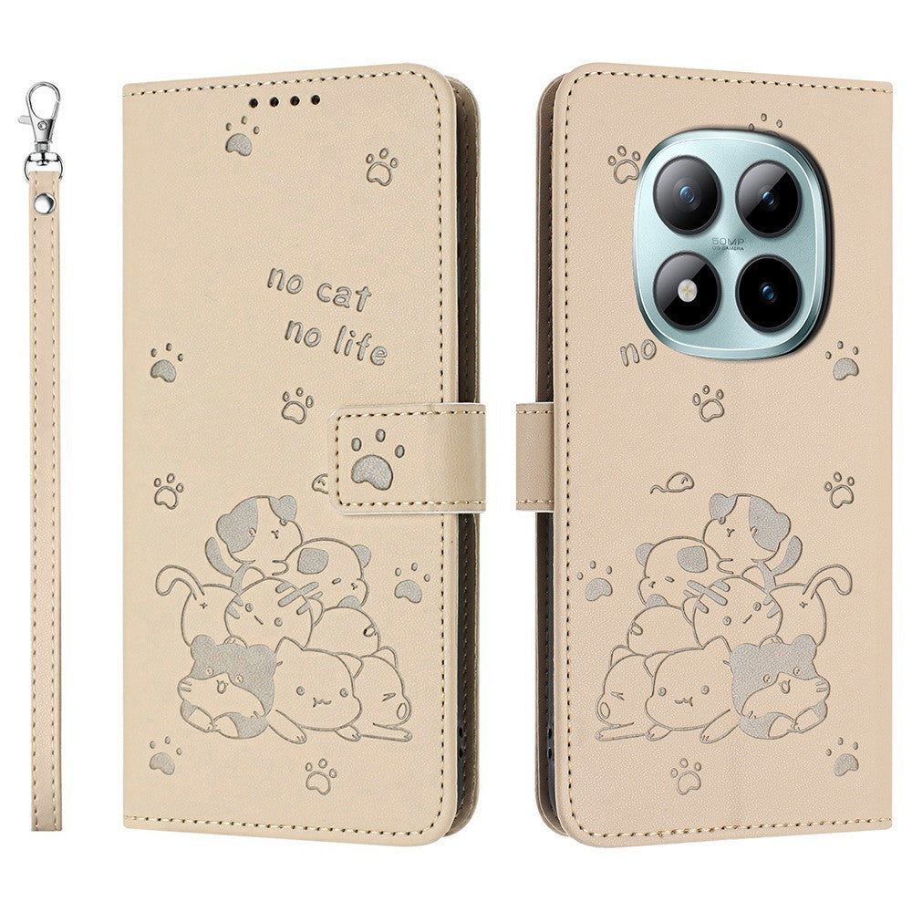 For Xiaomi Redmi Note 15 Pro 4G (Global) Wallet Case Cats Imprint Leather Phone Cover with Strap - Beige