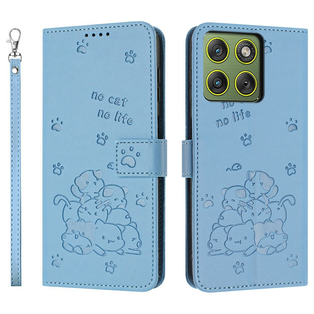 For Motorola Edge 70 5G Wallet Case Cats Imprint Leather Phone Cover with Strap - Blue