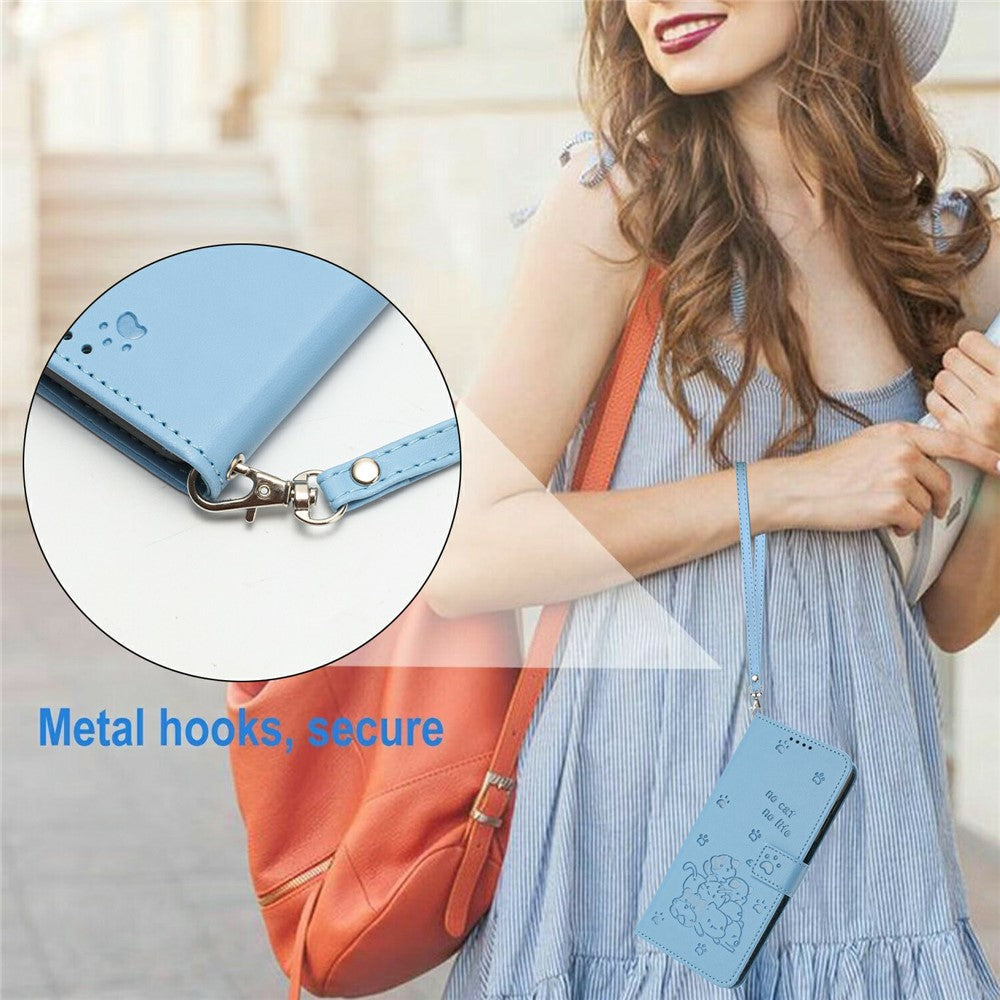 For Motorola Edge 70 5G Wallet Case Cats Imprint Leather Phone Cover with Strap - Blue