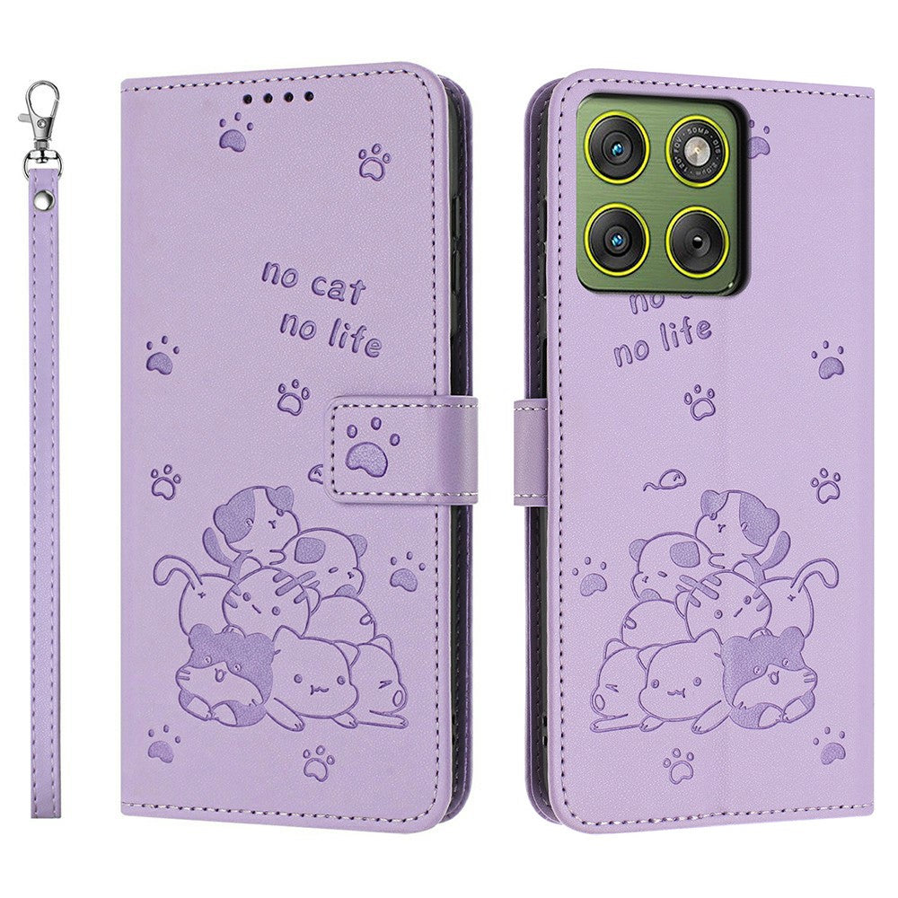 For Motorola Edge 70 5G Wallet Case Cats Imprint Leather Phone Cover with Strap - Purple