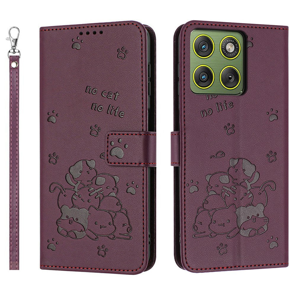 For Motorola Edge 70 5G Wallet Case Cats Imprint Leather Phone Cover with Strap - Wine Red