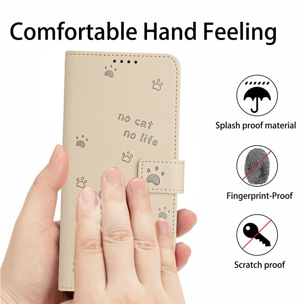 For Motorola Edge 70 5G Wallet Case Cats Imprint Leather Phone Cover with Strap - Beige