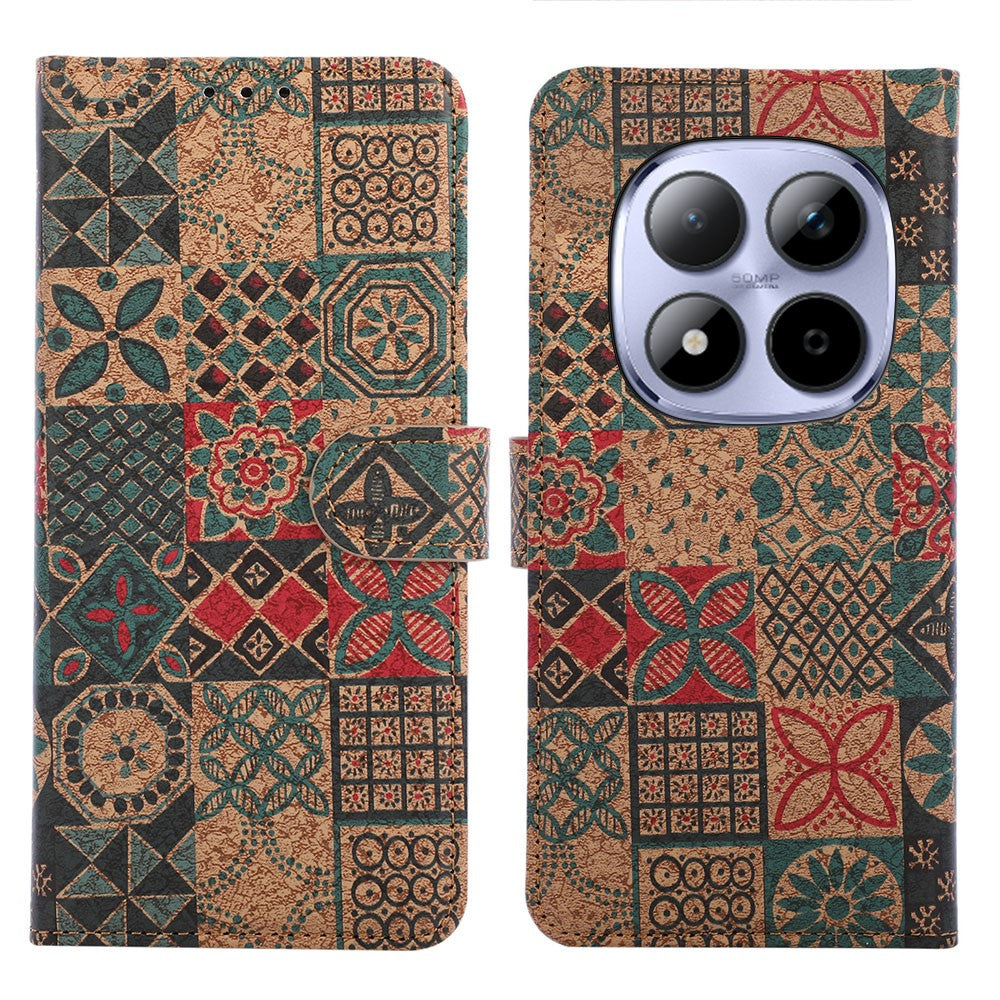 For Xiaomi Poco M8 Pro 5G / Redmi Note 15 Pro+ 5G (Global) Leather Wallet Case Bohemian-style TPU PU Phone Cover with Stand - Petals