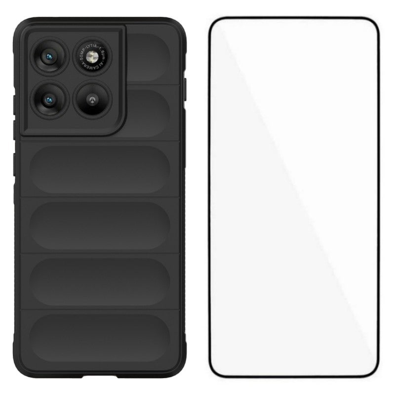 For Motorola Edge 70 5G TPU Case WANLONFENG HD Series Anti Slip Phone Cover with Tempered Glass - Black