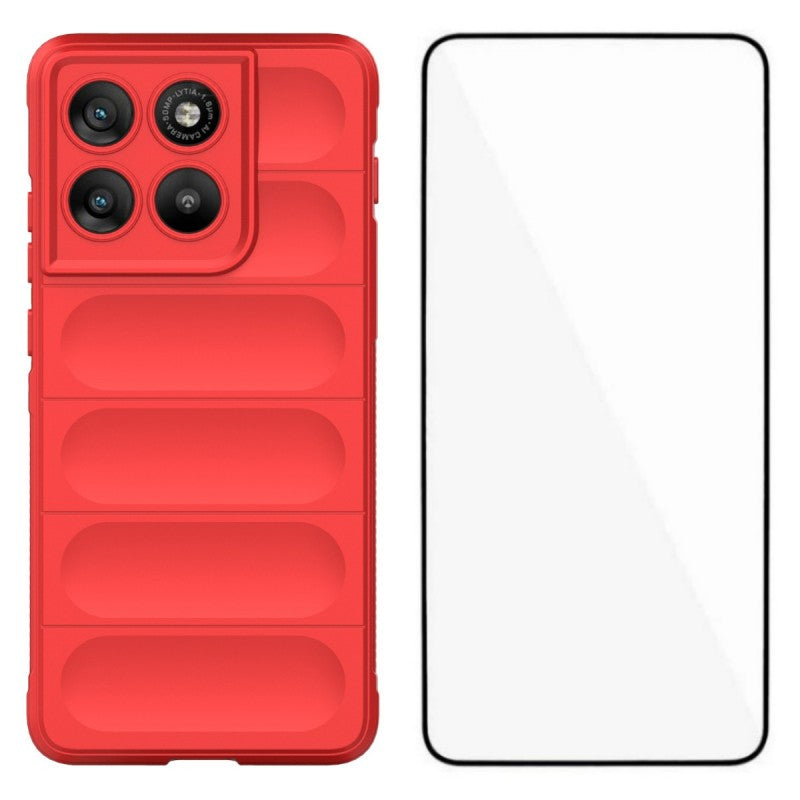 For Motorola Edge 70 5G TPU Case WANLONFENG HD Series Anti Slip Phone Cover with Tempered Glass - Red