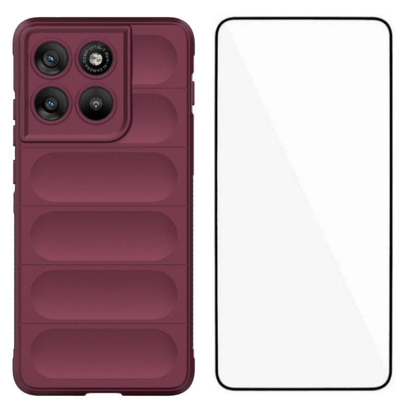 For Motorola Edge 70 5G TPU Case WANLONFENG HD Series Anti Slip Phone Cover with Tempered Glass - Wine Red