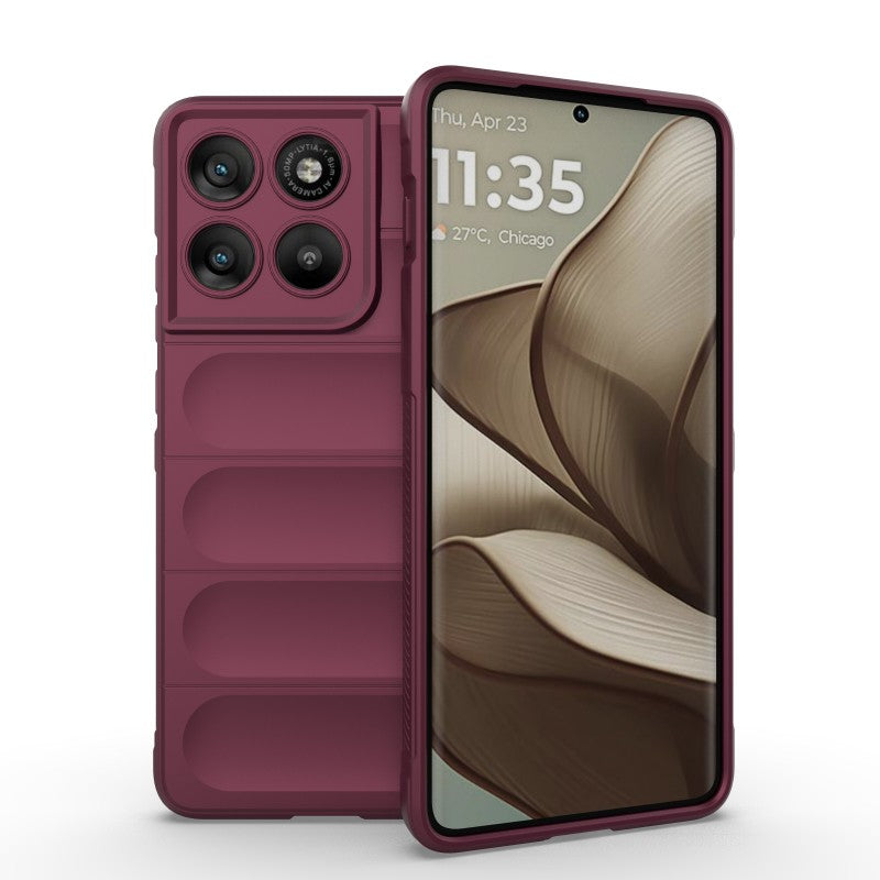 For Motorola Edge 70 5G TPU Case WANLONFENG HD Series Anti Slip Phone Cover with Tempered Glass - Wine Red