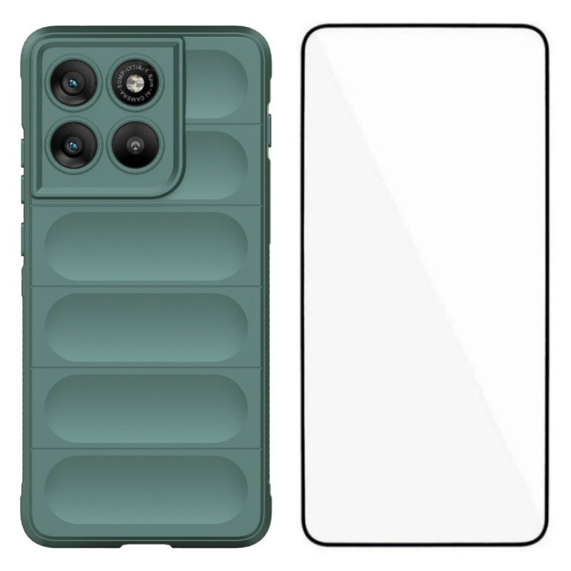 For Motorola Edge 70 5G TPU Case WANLONFENG HD Series Anti Slip Phone Cover with Tempered Glass - Army Green