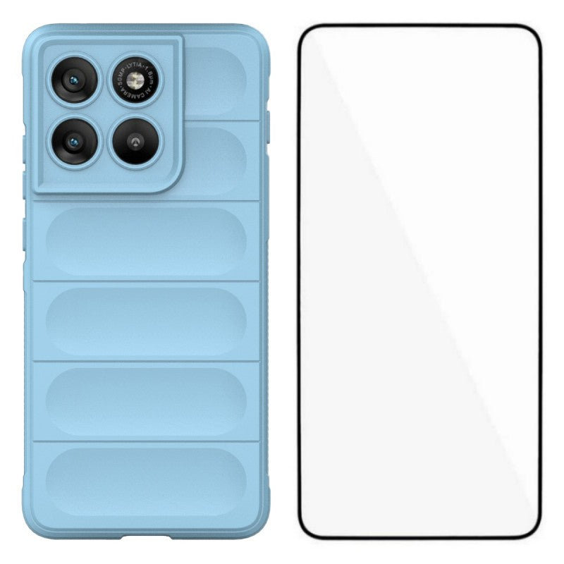 For Motorola Edge 70 5G TPU Case WANLONFENG HD Series Anti Slip Phone Cover with Tempered Glass - Baby Blue