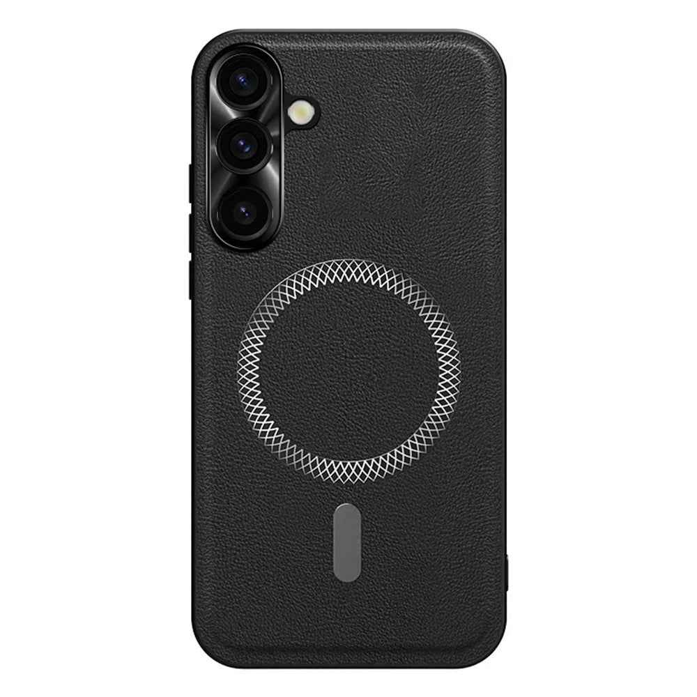 For Samsung Galaxy A57 5G Case PU TPU PC Phone Back Cover with Metal Lens Frame - Black